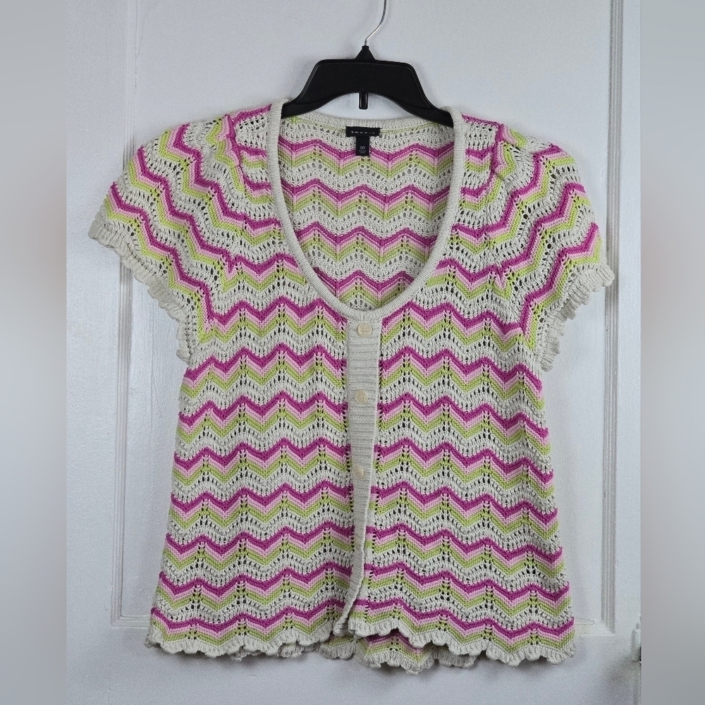 Torrid Pink and Green Cotton Crochet Boho Sweater Size M/L